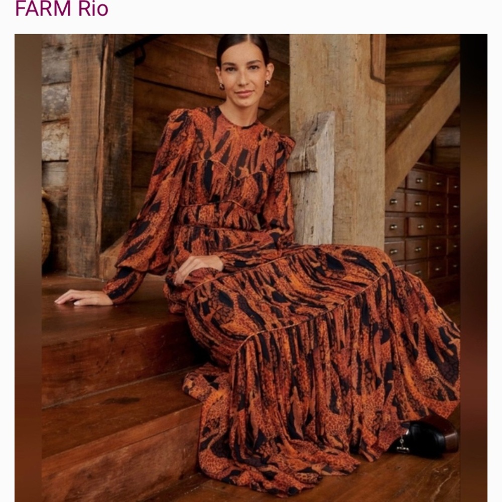 FARM RIO | Giraffe puff sleeve maxi dress size S NWOT
